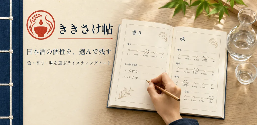 ききさけ帖は日本酒の色・香り・味を選んで記録できるAndroidアプリです