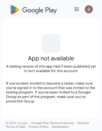 Google Playクローズドテストに参加できない場合に表示される画面
